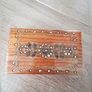 Handmade in Poland trinket wooden box. With red velvet inside.  VINTAGE